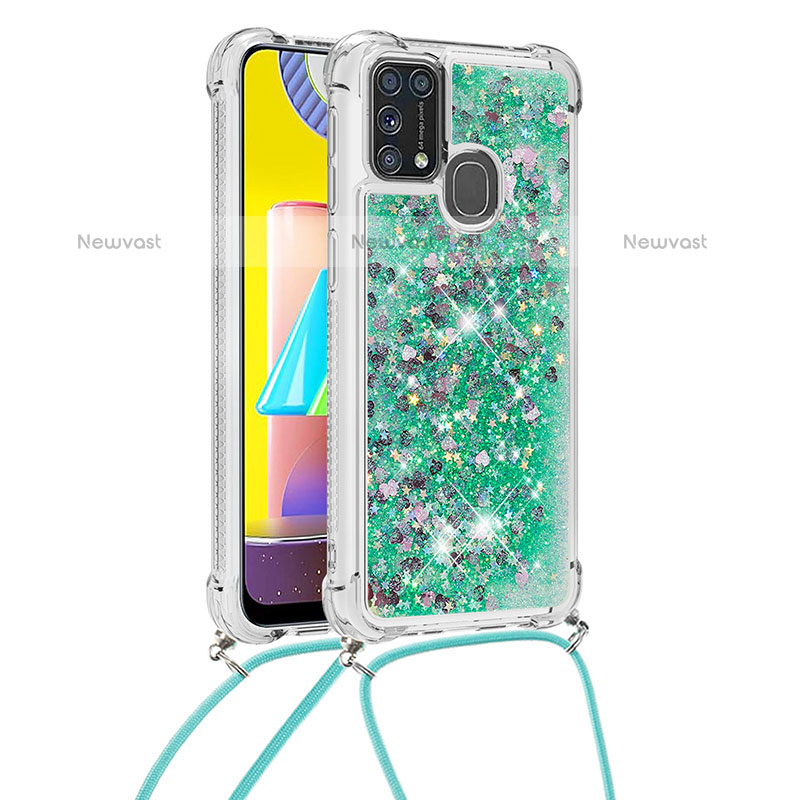 Silicone Candy Rubber TPU Bling-Bling Soft Case Cover with Lanyard Strap S03 for Samsung Galaxy M31