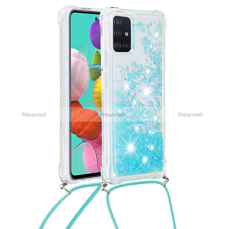 Silicone Candy Rubber TPU Bling-Bling Soft Case Cover with Lanyard Strap S03 for Samsung Galaxy M40S Sky Blue