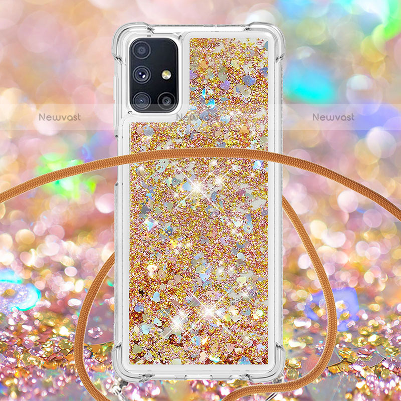 Silicone Candy Rubber TPU Bling-Bling Soft Case Cover with Lanyard Strap S03 for Samsung Galaxy M51