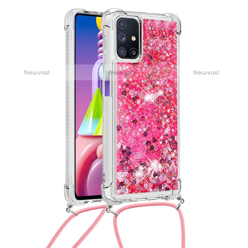 Silicone Candy Rubber TPU Bling-Bling Soft Case Cover with Lanyard Strap S03 for Samsung Galaxy M51