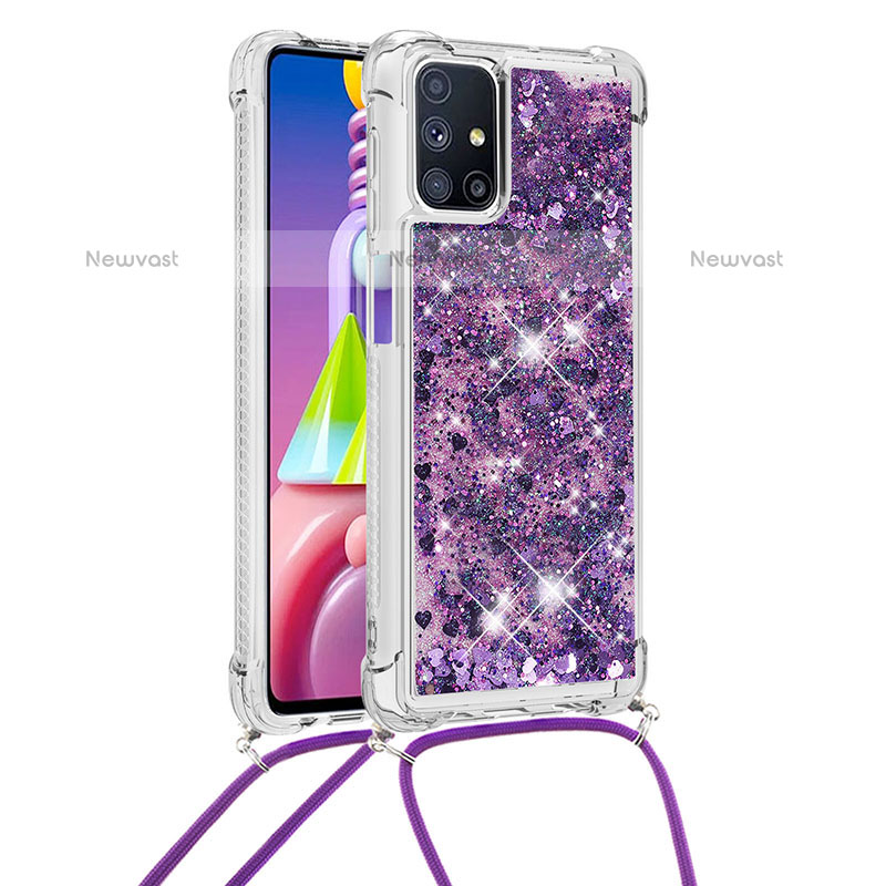 Silicone Candy Rubber TPU Bling-Bling Soft Case Cover with Lanyard Strap S03 for Samsung Galaxy M51