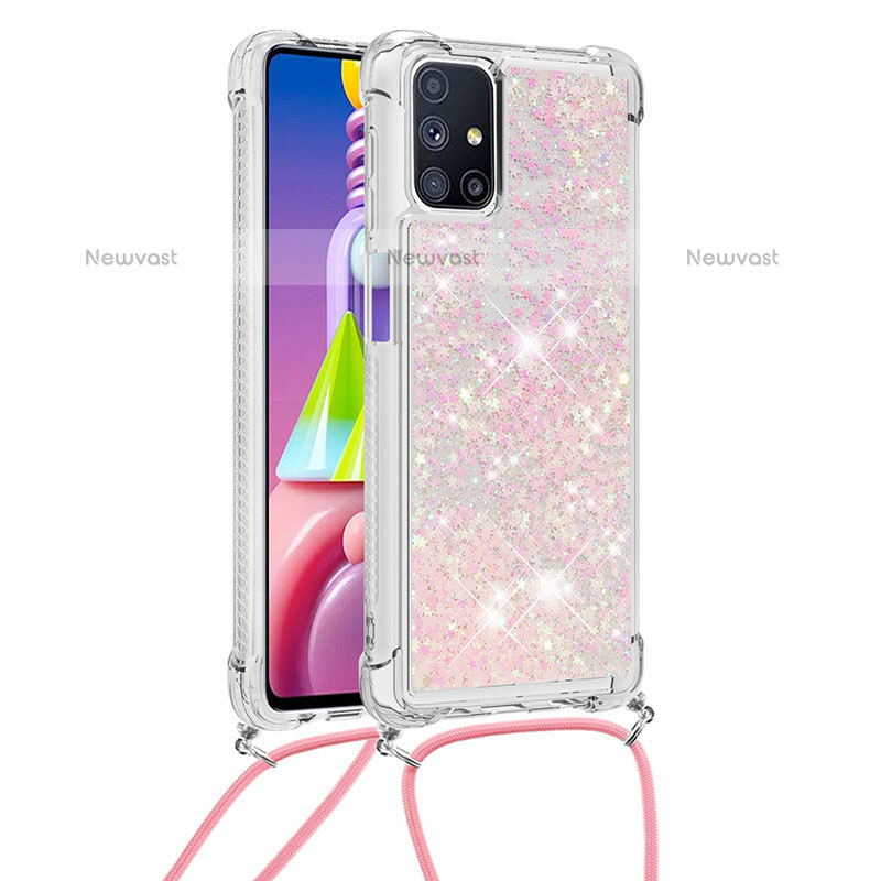 Silicone Candy Rubber TPU Bling-Bling Soft Case Cover with Lanyard Strap S03 for Samsung Galaxy M51