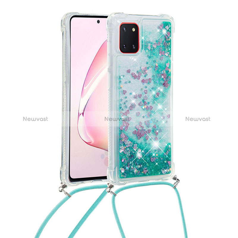 Silicone Candy Rubber TPU Bling-Bling Soft Case Cover with Lanyard Strap S03 for Samsung Galaxy M60s Green