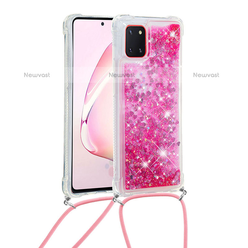 Silicone Candy Rubber TPU Bling-Bling Soft Case Cover with Lanyard Strap S03 for Samsung Galaxy Note 10 Lite