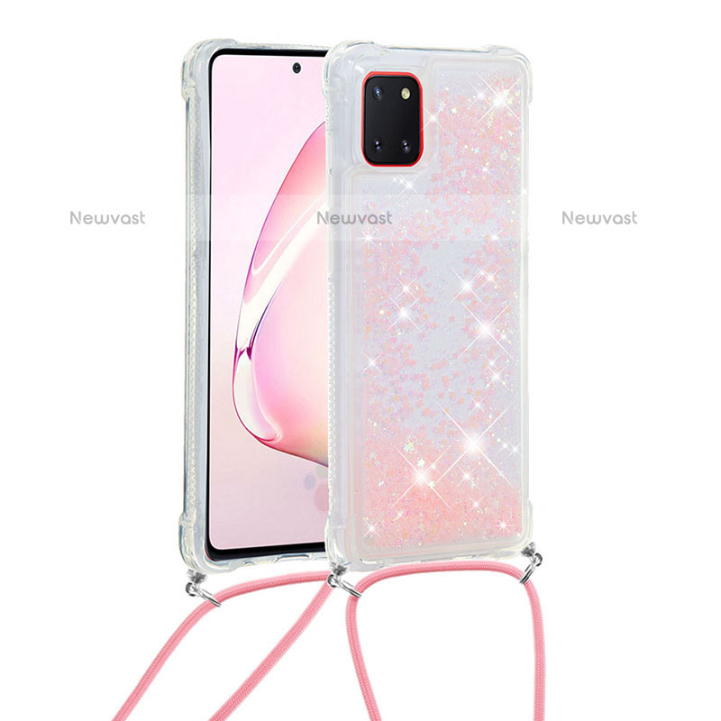 Silicone Candy Rubber TPU Bling-Bling Soft Case Cover with Lanyard Strap S03 for Samsung Galaxy Note 10 Lite