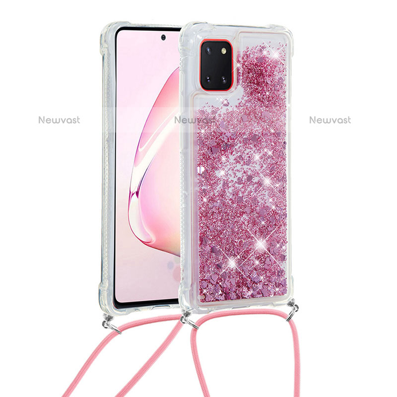 Silicone Candy Rubber TPU Bling-Bling Soft Case Cover with Lanyard Strap S03 for Samsung Galaxy Note 10 Lite