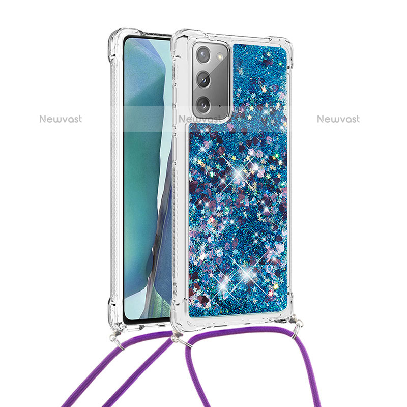 Silicone Candy Rubber TPU Bling-Bling Soft Case Cover with Lanyard Strap S03 for Samsung Galaxy Note 20 5G