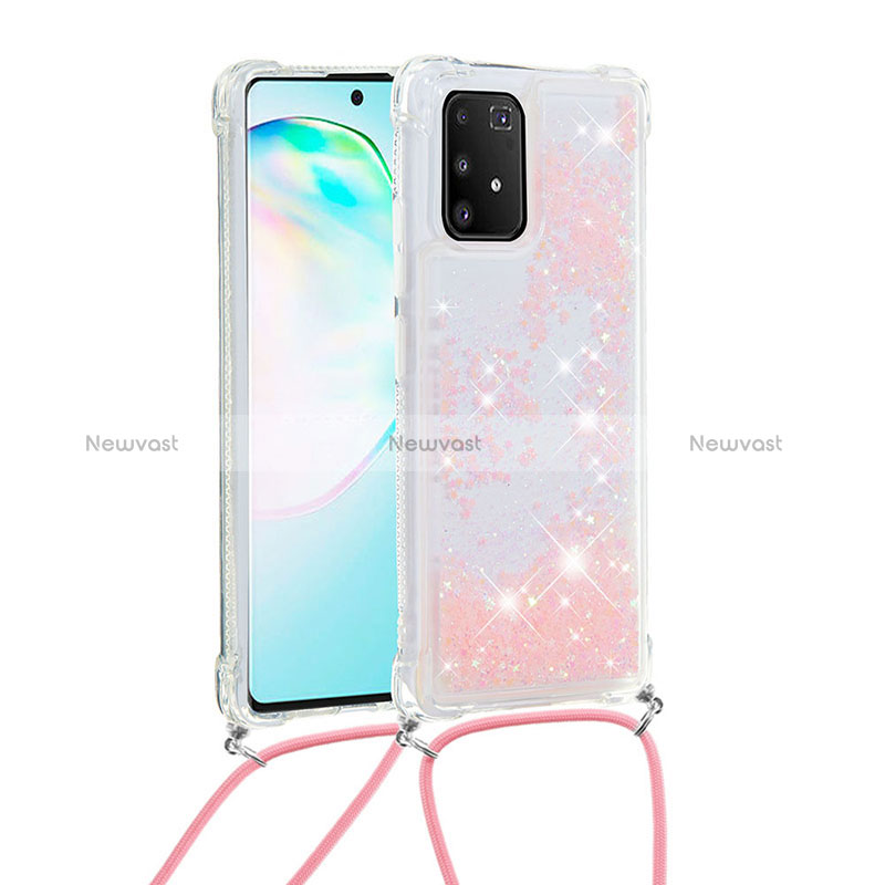 Silicone Candy Rubber TPU Bling-Bling Soft Case Cover with Lanyard Strap S03 for Samsung Galaxy S10 Lite