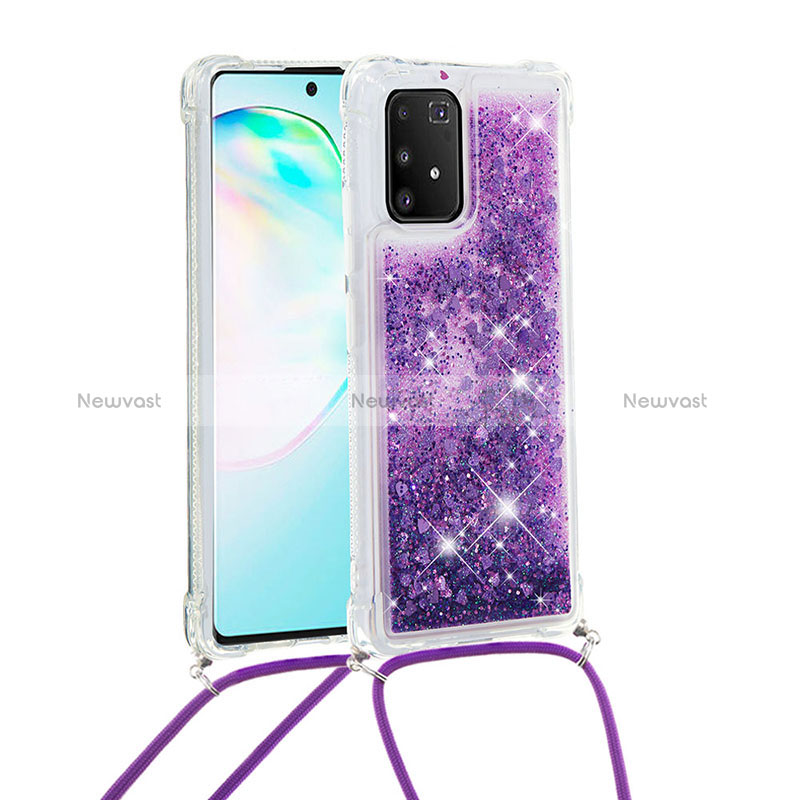 Silicone Candy Rubber TPU Bling-Bling Soft Case Cover with Lanyard Strap S03 for Samsung Galaxy S10 Lite Purple