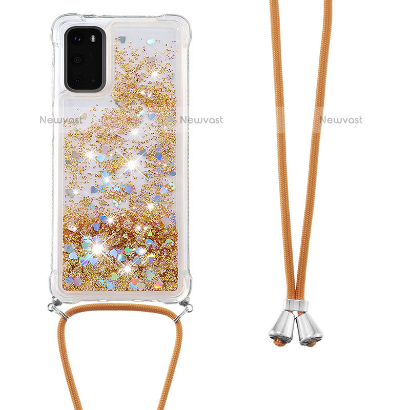 Silicone Candy Rubber TPU Bling-Bling Soft Case Cover with Lanyard Strap S03 for Samsung Galaxy S20 5G