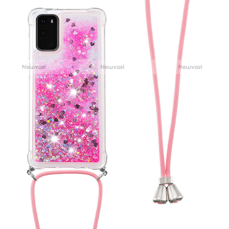 Silicone Candy Rubber TPU Bling-Bling Soft Case Cover with Lanyard Strap S03 for Samsung Galaxy S20 5G