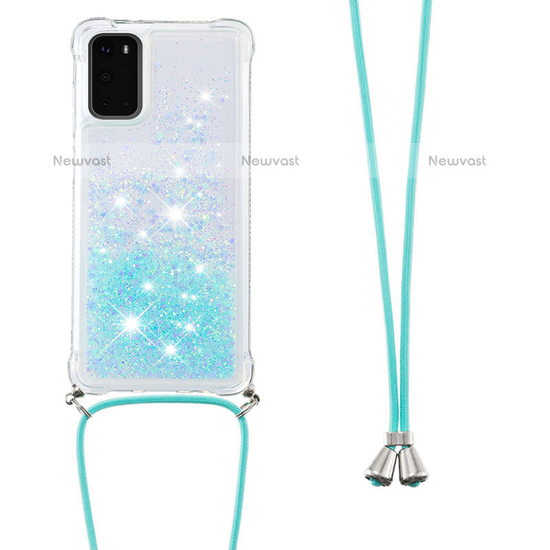 Silicone Candy Rubber TPU Bling-Bling Soft Case Cover with Lanyard Strap S03 for Samsung Galaxy S20 5G