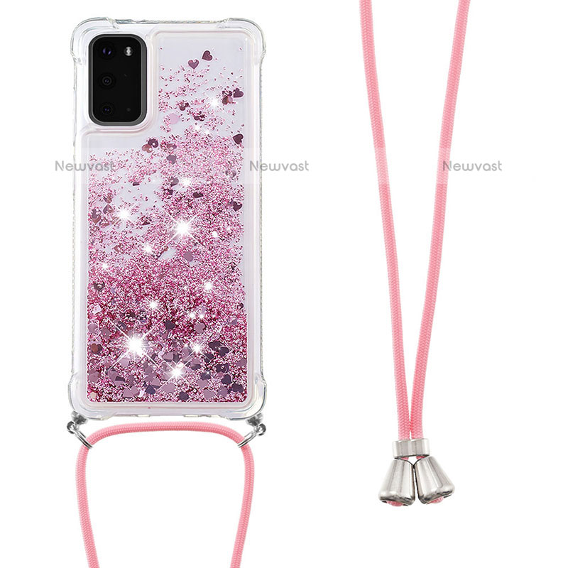 Silicone Candy Rubber TPU Bling-Bling Soft Case Cover with Lanyard Strap S03 for Samsung Galaxy S20 5G