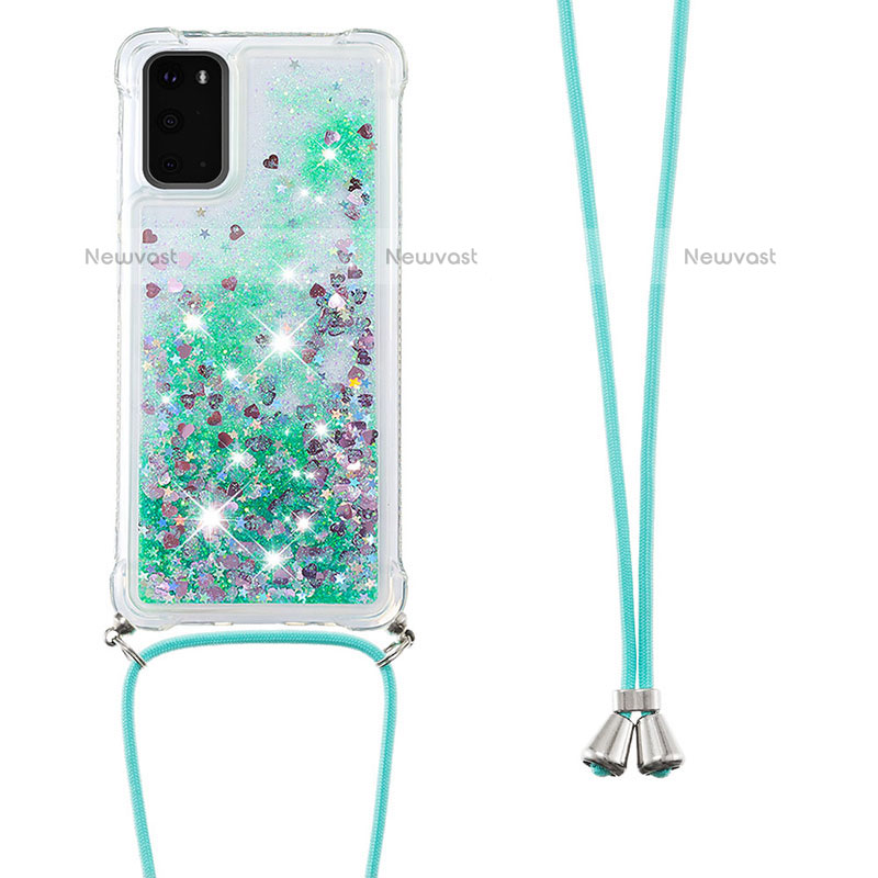 Silicone Candy Rubber TPU Bling-Bling Soft Case Cover with Lanyard Strap S03 for Samsung Galaxy S20 5G Green