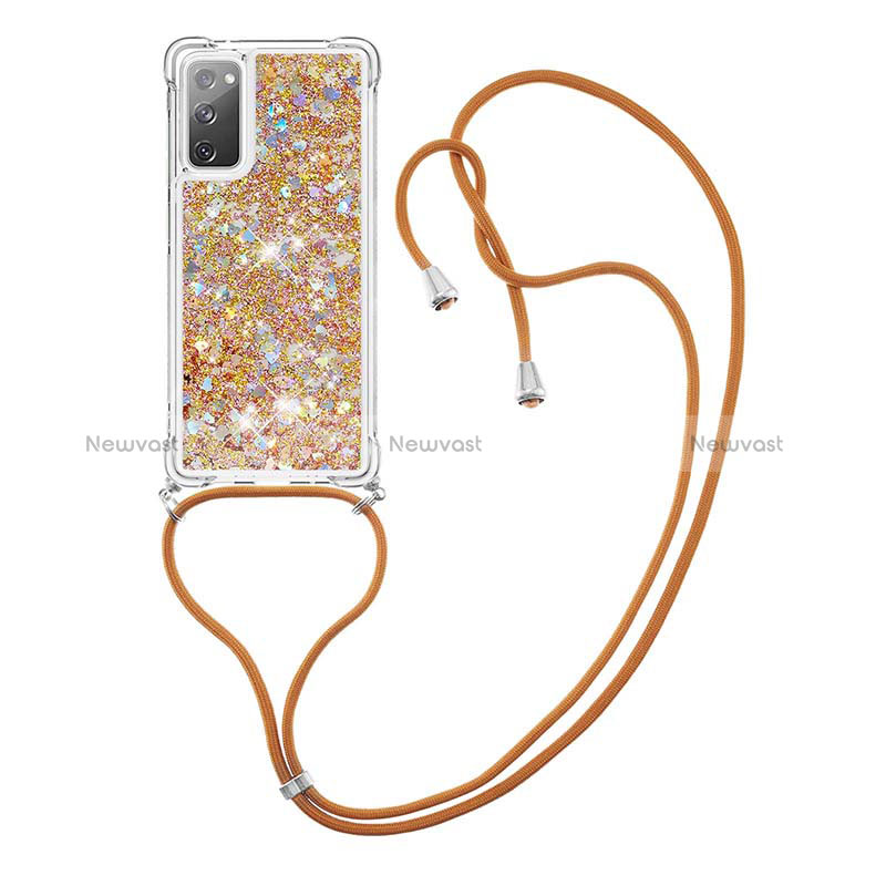 Silicone Candy Rubber TPU Bling-Bling Soft Case Cover with Lanyard Strap S03 for Samsung Galaxy S20 FE (2022) 5G