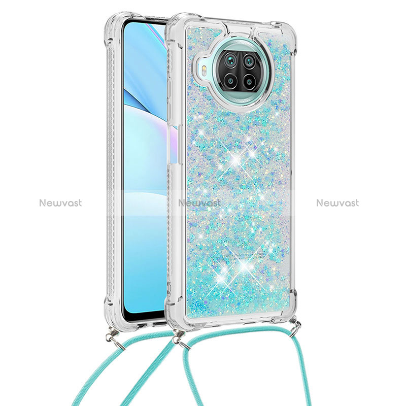 Silicone Candy Rubber TPU Bling-Bling Soft Case Cover with Lanyard Strap S03 for Xiaomi Mi 10i 5G Sky Blue