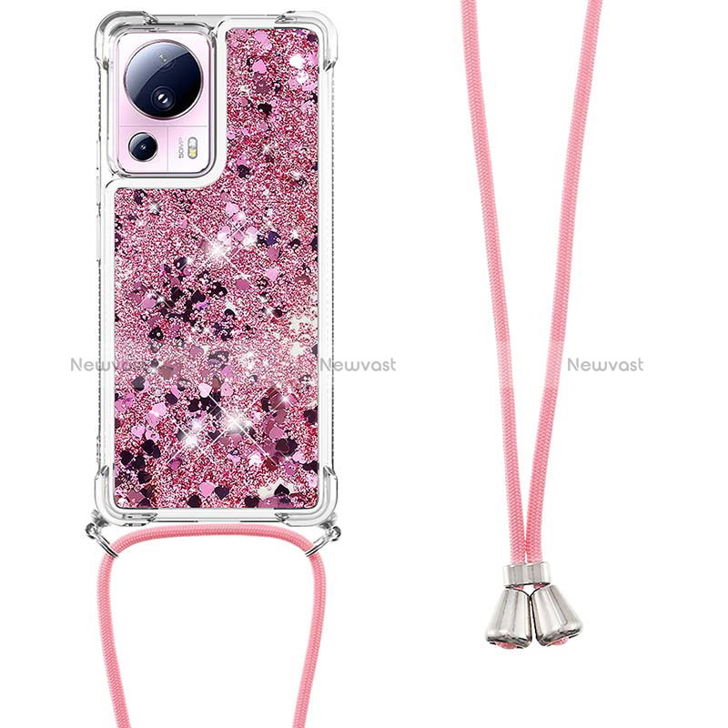 Silicone Candy Rubber TPU Bling-Bling Soft Case Cover with Lanyard Strap S03 for Xiaomi Mi 12 Lite NE 5G Clove Purple