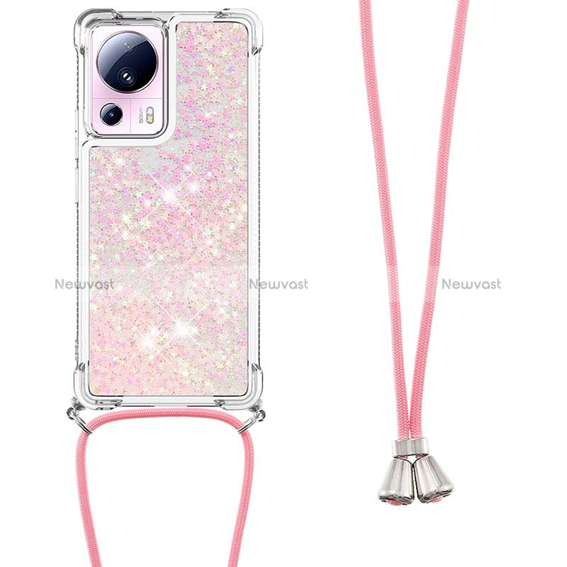 Silicone Candy Rubber TPU Bling-Bling Soft Case Cover with Lanyard Strap S03 for Xiaomi Mi 12 Lite NE 5G Rose Gold