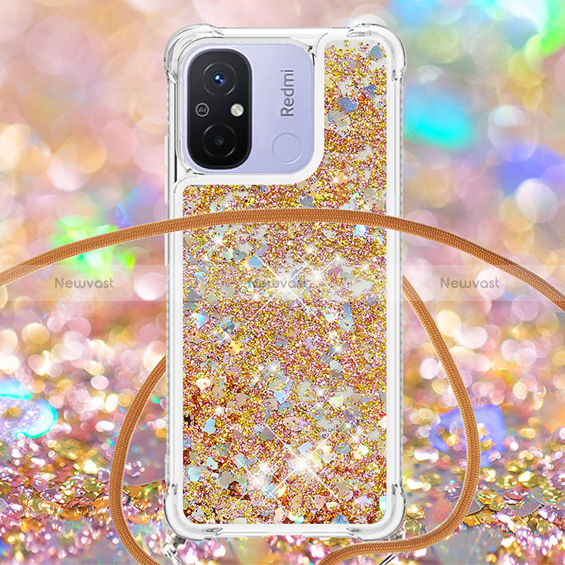 Silicone Candy Rubber TPU Bling-Bling Soft Case Cover with Lanyard Strap S03 for Xiaomi Poco C55