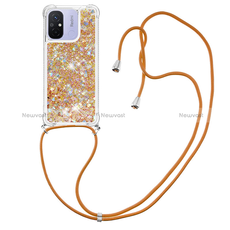 Silicone Candy Rubber TPU Bling-Bling Soft Case Cover with Lanyard Strap S03 for Xiaomi Poco C55