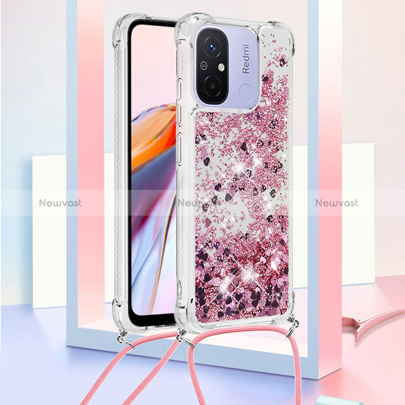 Silicone Candy Rubber TPU Bling-Bling Soft Case Cover with Lanyard Strap S03 for Xiaomi Poco C55