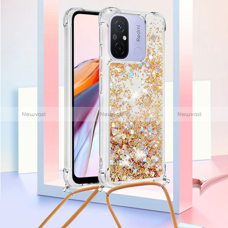 Silicone Candy Rubber TPU Bling-Bling Soft Case Cover with Lanyard Strap S03 for Xiaomi Poco C55