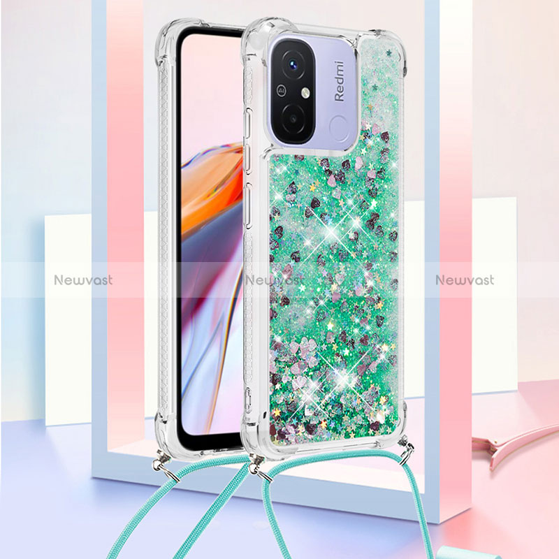 Silicone Candy Rubber TPU Bling-Bling Soft Case Cover with Lanyard Strap S03 for Xiaomi Poco C55