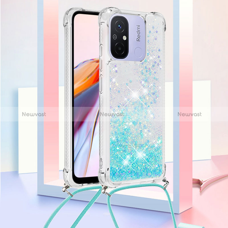 Silicone Candy Rubber TPU Bling-Bling Soft Case Cover with Lanyard Strap S03 for Xiaomi Poco C55