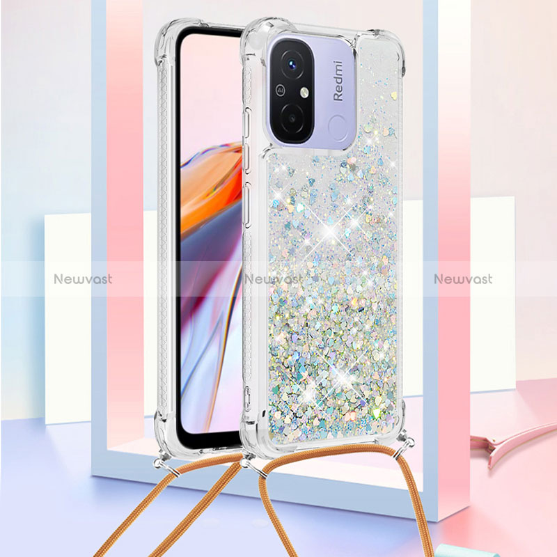 Silicone Candy Rubber TPU Bling-Bling Soft Case Cover with Lanyard Strap S03 for Xiaomi Poco C55