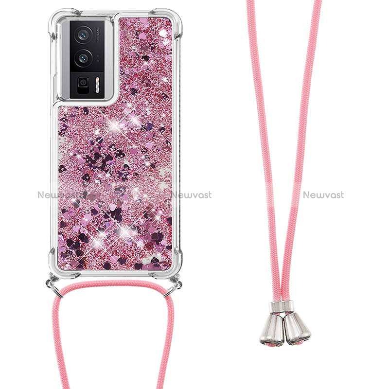 Silicone Candy Rubber TPU Bling-Bling Soft Case Cover with Lanyard Strap S03 for Xiaomi Poco F5 Pro 5G