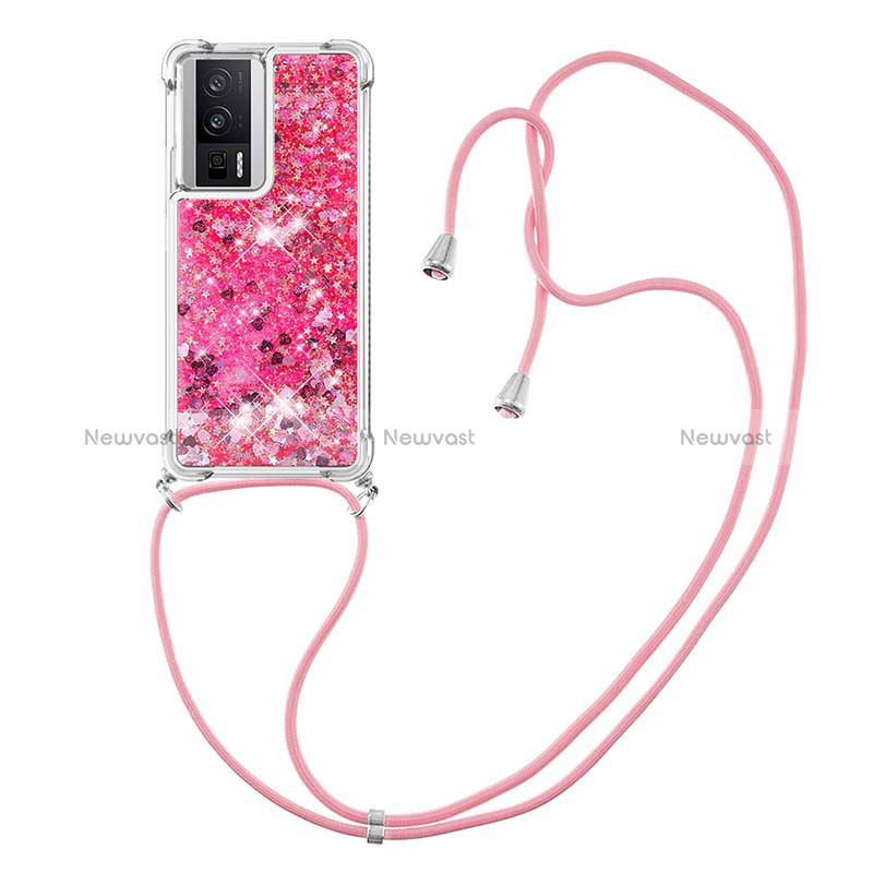 Silicone Candy Rubber TPU Bling-Bling Soft Case Cover with Lanyard Strap S03 for Xiaomi Poco F5 Pro 5G