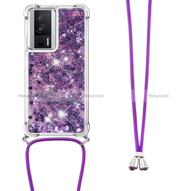 Silicone Candy Rubber TPU Bling-Bling Soft Case Cover with Lanyard Strap S03 for Xiaomi Poco F5 Pro 5G