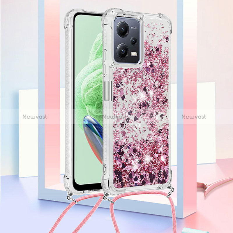 Silicone Candy Rubber TPU Bling-Bling Soft Case Cover with Lanyard Strap S03 for Xiaomi Poco X5 5G