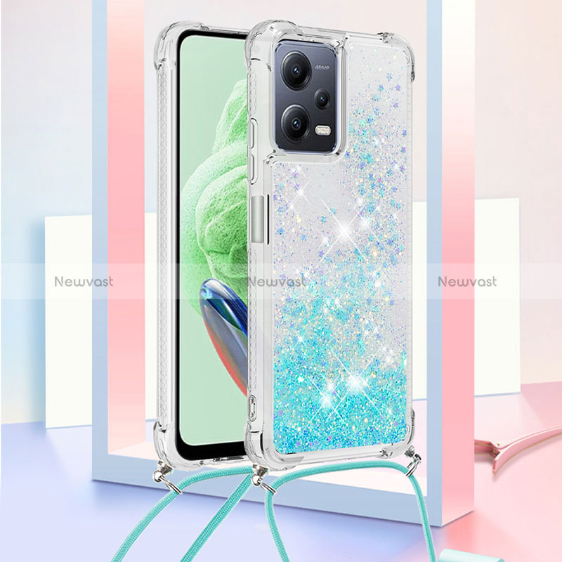 Silicone Candy Rubber TPU Bling-Bling Soft Case Cover with Lanyard Strap S03 for Xiaomi Poco X5 5G