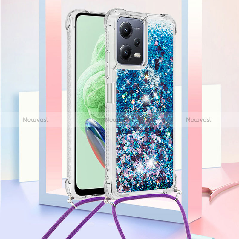 Silicone Candy Rubber TPU Bling-Bling Soft Case Cover with Lanyard Strap S03 for Xiaomi Poco X5 5G Blue