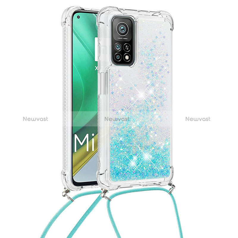 Silicone Candy Rubber TPU Bling-Bling Soft Case Cover with Lanyard Strap S03 for Xiaomi Redmi K30S 5G Sky Blue