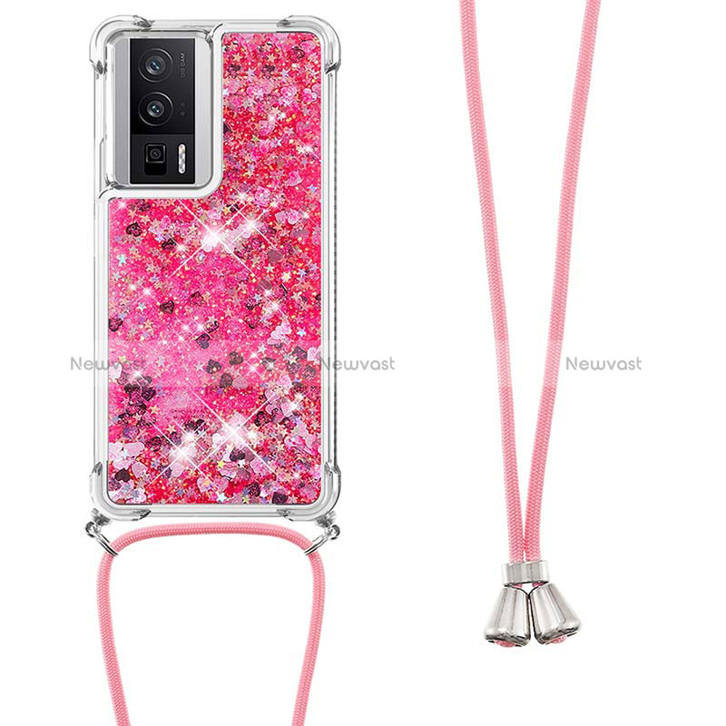 Silicone Candy Rubber TPU Bling-Bling Soft Case Cover with Lanyard Strap S03 for Xiaomi Redmi K60 5G