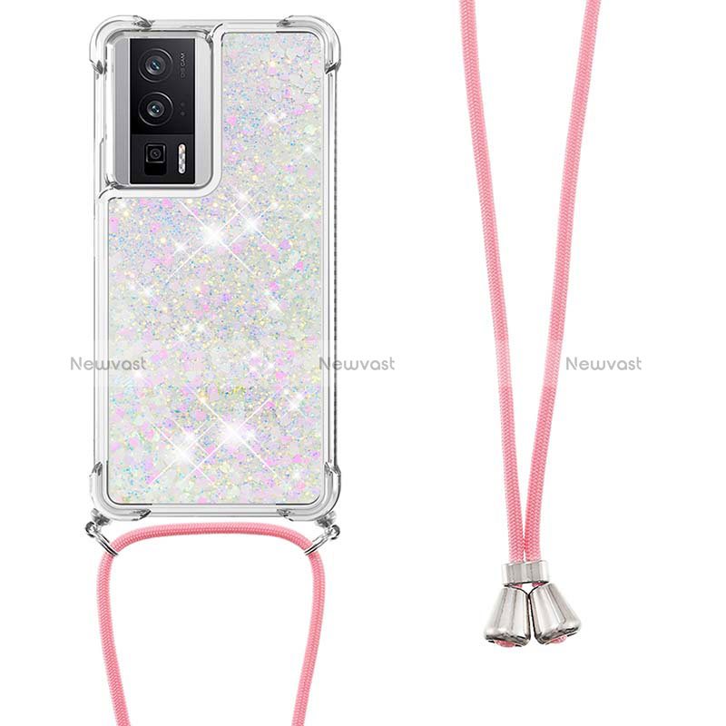 Silicone Candy Rubber TPU Bling-Bling Soft Case Cover with Lanyard Strap S03 for Xiaomi Redmi K60 5G