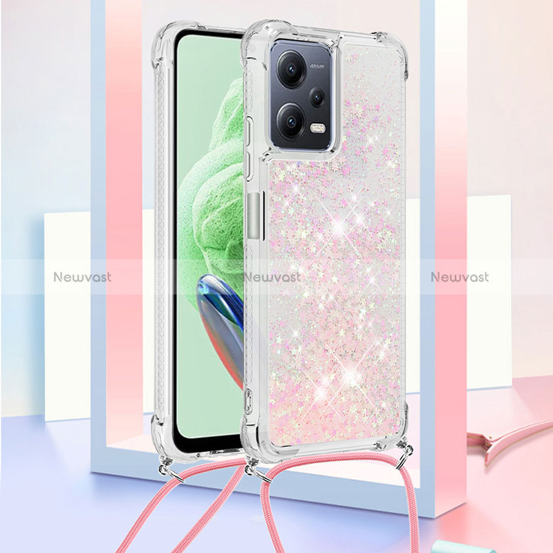 Silicone Candy Rubber TPU Bling-Bling Soft Case Cover with Lanyard Strap S03 for Xiaomi Redmi Note 12 5G