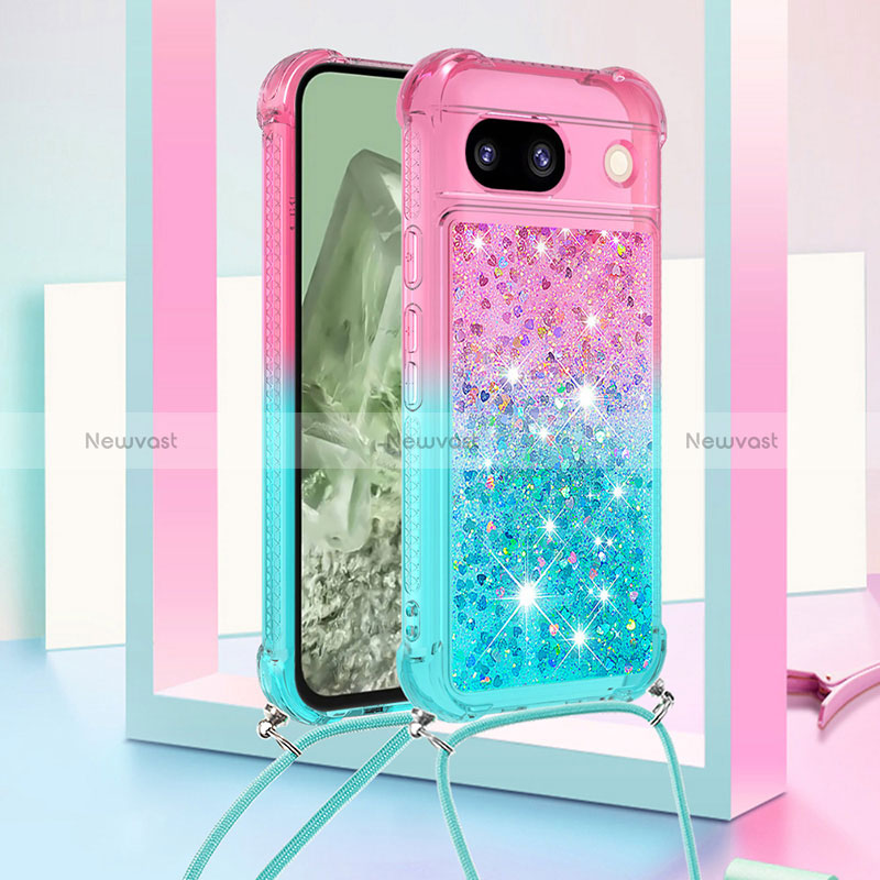 Silicone Candy Rubber TPU Bling-Bling Soft Case Cover with Lanyard Strap YB1 for Google Pixel 8a 5G