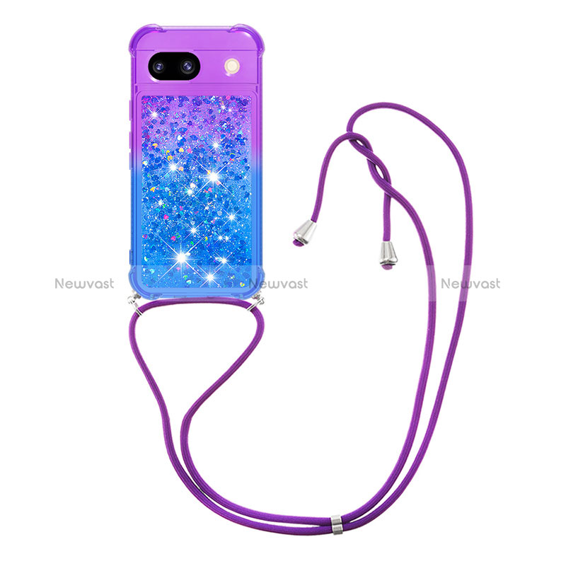 Silicone Candy Rubber TPU Bling-Bling Soft Case Cover with Lanyard Strap YB1 for Google Pixel 8a 5G