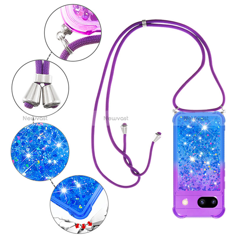 Silicone Candy Rubber TPU Bling-Bling Soft Case Cover with Lanyard Strap YB1 for Google Pixel 8a 5G