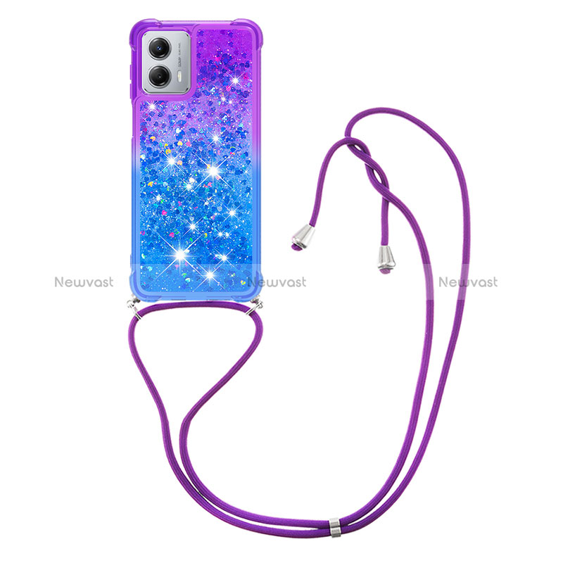 Silicone Candy Rubber TPU Bling-Bling Soft Case Cover with Lanyard Strap YB1 for Motorola Moto G 5G (2023)