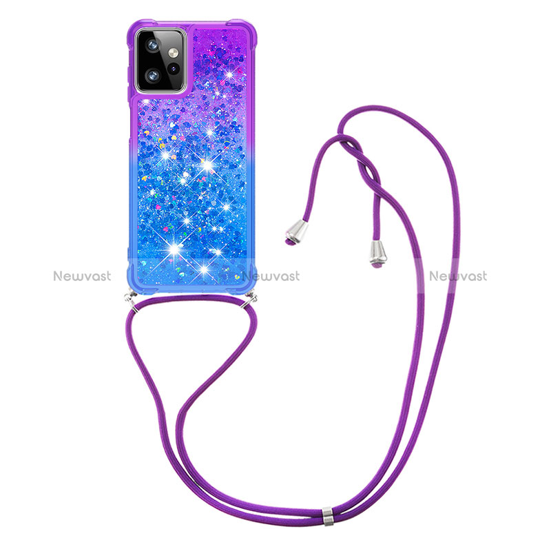 Silicone Candy Rubber TPU Bling-Bling Soft Case Cover with Lanyard Strap YB1 for Motorola Moto G Power 5G (2023)