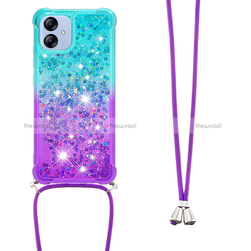 Silicone Candy Rubber TPU Bling-Bling Soft Case Cover with Lanyard Strap YB1 for Samsung Galaxy A04 4G