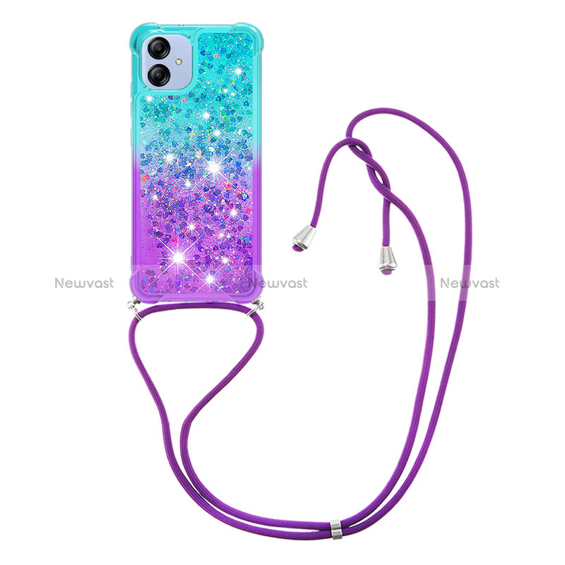 Silicone Candy Rubber TPU Bling-Bling Soft Case Cover with Lanyard Strap YB1 for Samsung Galaxy A04 4G