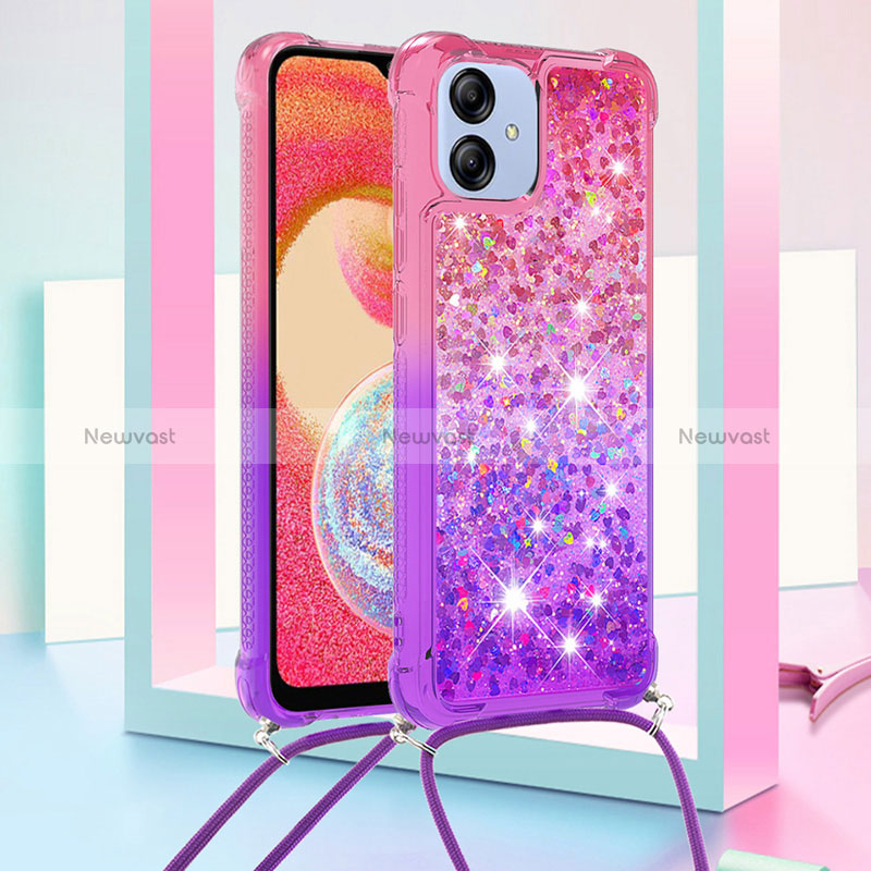 Silicone Candy Rubber TPU Bling-Bling Soft Case Cover with Lanyard Strap YB1 for Samsung Galaxy A04E
