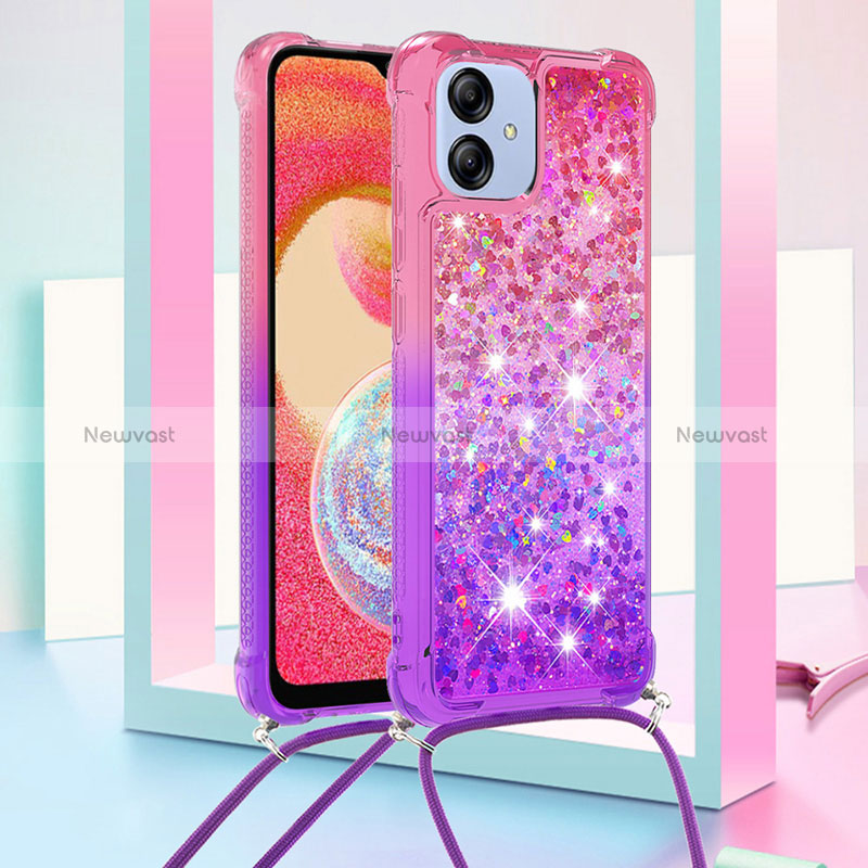 Silicone Candy Rubber TPU Bling-Bling Soft Case Cover with Lanyard Strap YB1 for Samsung Galaxy F04