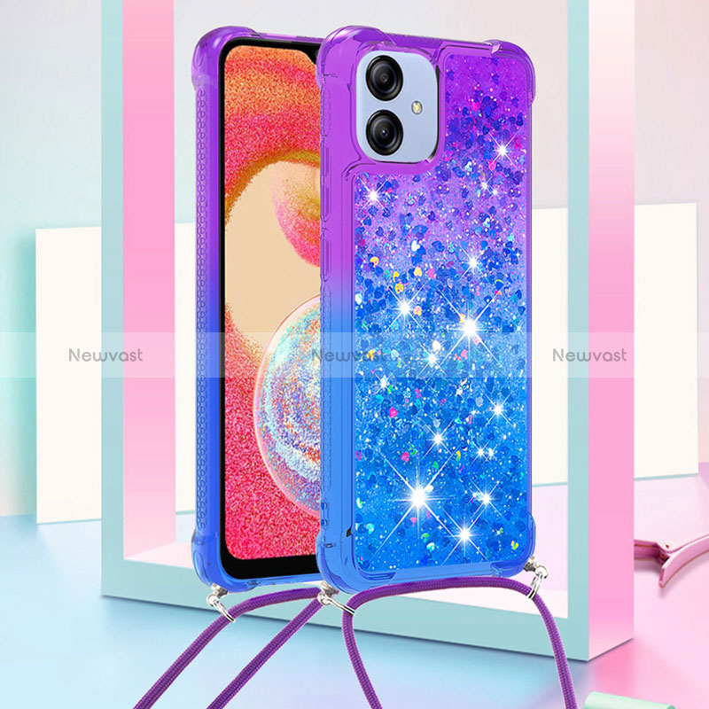 Silicone Candy Rubber TPU Bling-Bling Soft Case Cover with Lanyard Strap YB1 for Samsung Galaxy F04