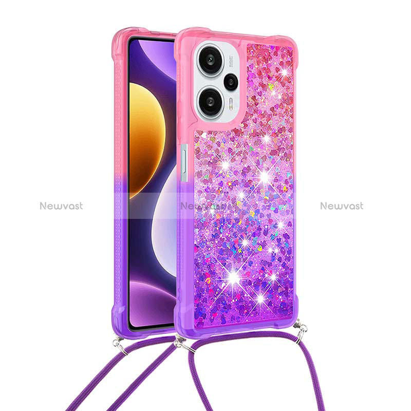 Silicone Candy Rubber TPU Bling-Bling Soft Case Cover with Lanyard Strap YB1 for Xiaomi Poco F5 5G